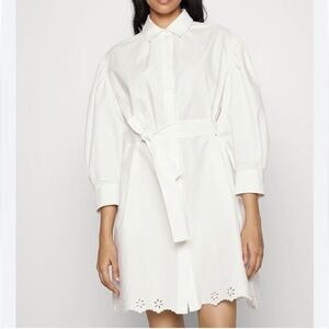 MAX MARA Corinto Linen Blend White Button Down Belted Shirt Dress Size L NEW